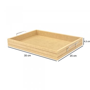 Bandeja Retangular Frisada Com Alça de Metal Grande 35x25x4,5