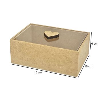 Caixa Retangular Tampa De Acrilico Com Puxador Coração 15x10x6