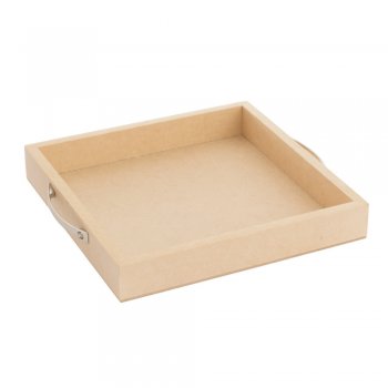 Bandeja Quadrada Baixa Com Alça De Metal P 18X18X3