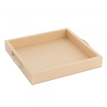 Bandeja Quadrada Baixa Com Alça De Metal G 32X32X3