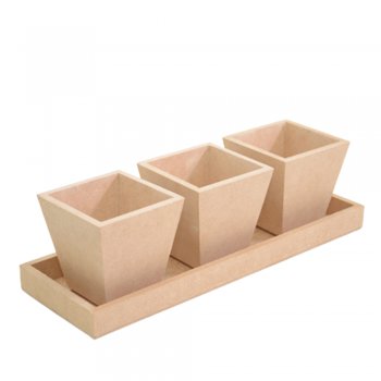 Trio De Cachepots 6mm 8X8X8 Com Bandeja