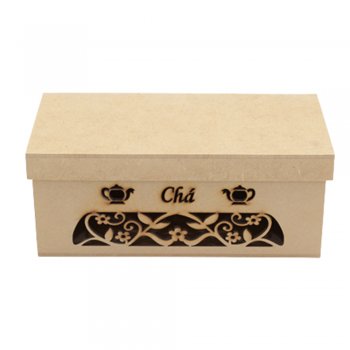 Caixa Porta Chá Vazada Laser Arabesco Flor 21X10X9