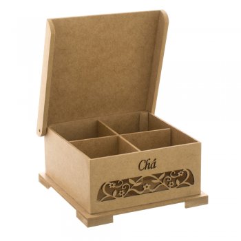 Caixa Porta Chá Quadrada Com 4 Div Vazada Arabesco 16,5X16,5X8