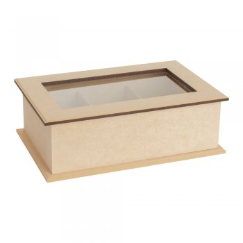 Caixa De Chá Com Vidro 6 Div 28,5X18X8,5