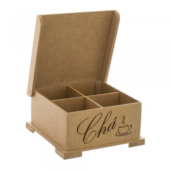 Caixa Porta Chá Quadrada Com 4 Div Vazado Xícara 16,5X16,5X8