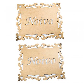 Kit Placa Quadrada Para Cadeira Noivo Noiva 33X28